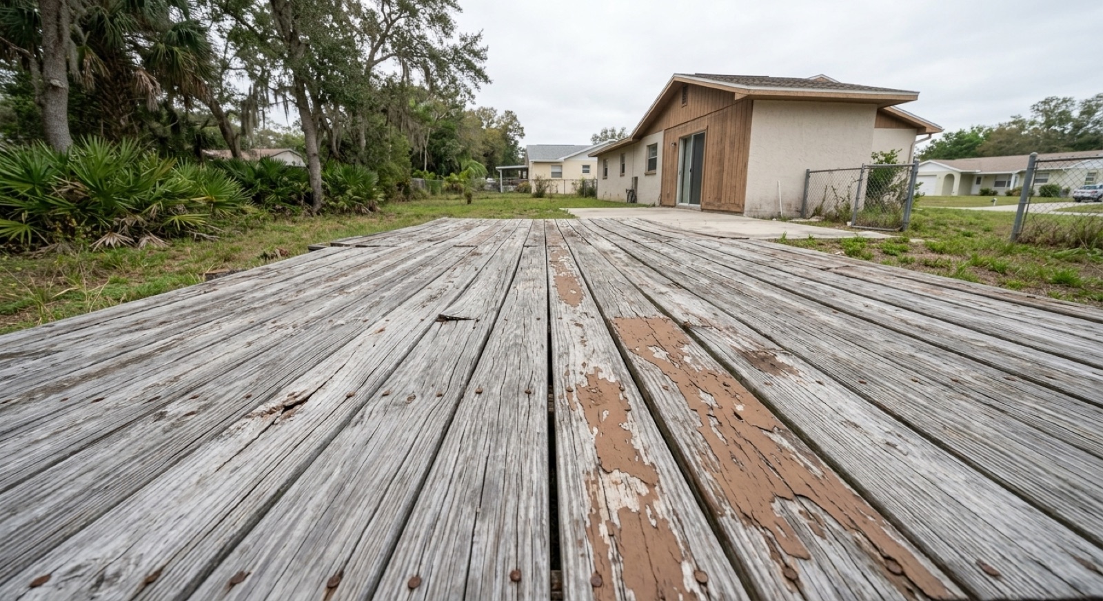 Weathered deck in St. Petersburg ready for repair or replacement