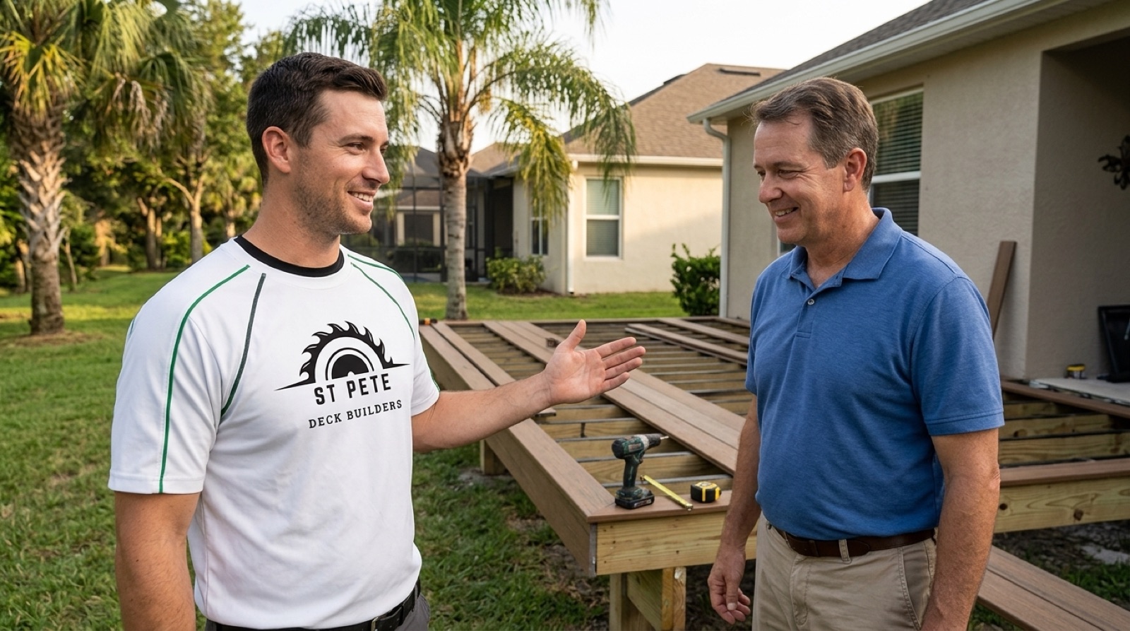 Deck design consultation with a Clearwater FL homeowner