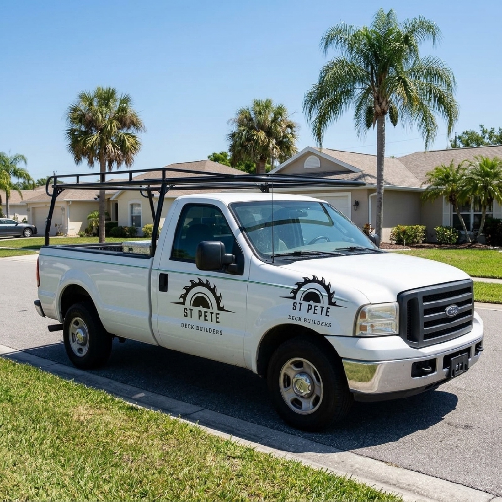 St Pete Deck Builders truck at a Madeira Beach FL job site